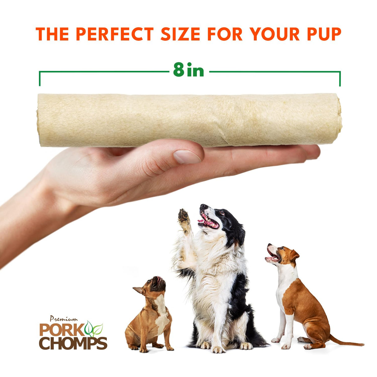 Pork Chomps Baked Pork Skin Dog Chews, 8-inch Rolls, 18 Count (Pack of 1)