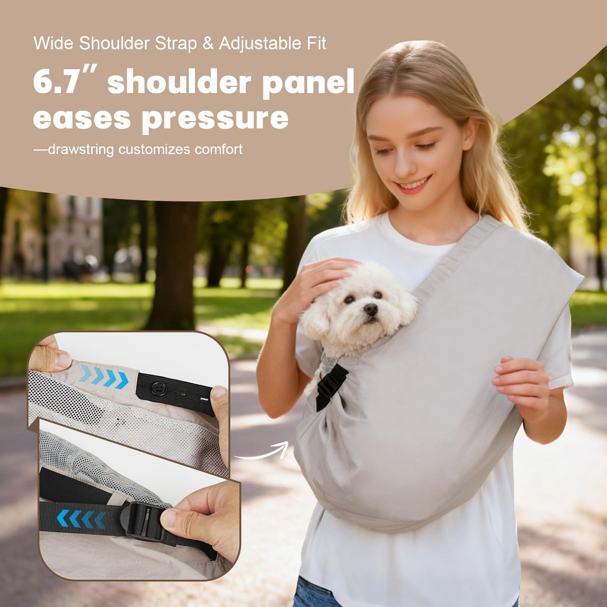 Pawfun Dog Carrier Sling for Small Dogs Cats- Hands Free Pet Sling Carrier with Mesh Lining Pocket & Safety Hook, Adjustable Cat Dog Front Carrier for Travel, Daily Walk, Outdoor,Grey L