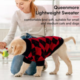 Queenmore Medium Dog Sweater, Dog Sweaters for Medium Dogs Girls Boys, Christmas Clothes for Doggie, Warm Cozy Knit Pullover with Plaid Pattern, Soft Pet Winter Jacket (Red,M)