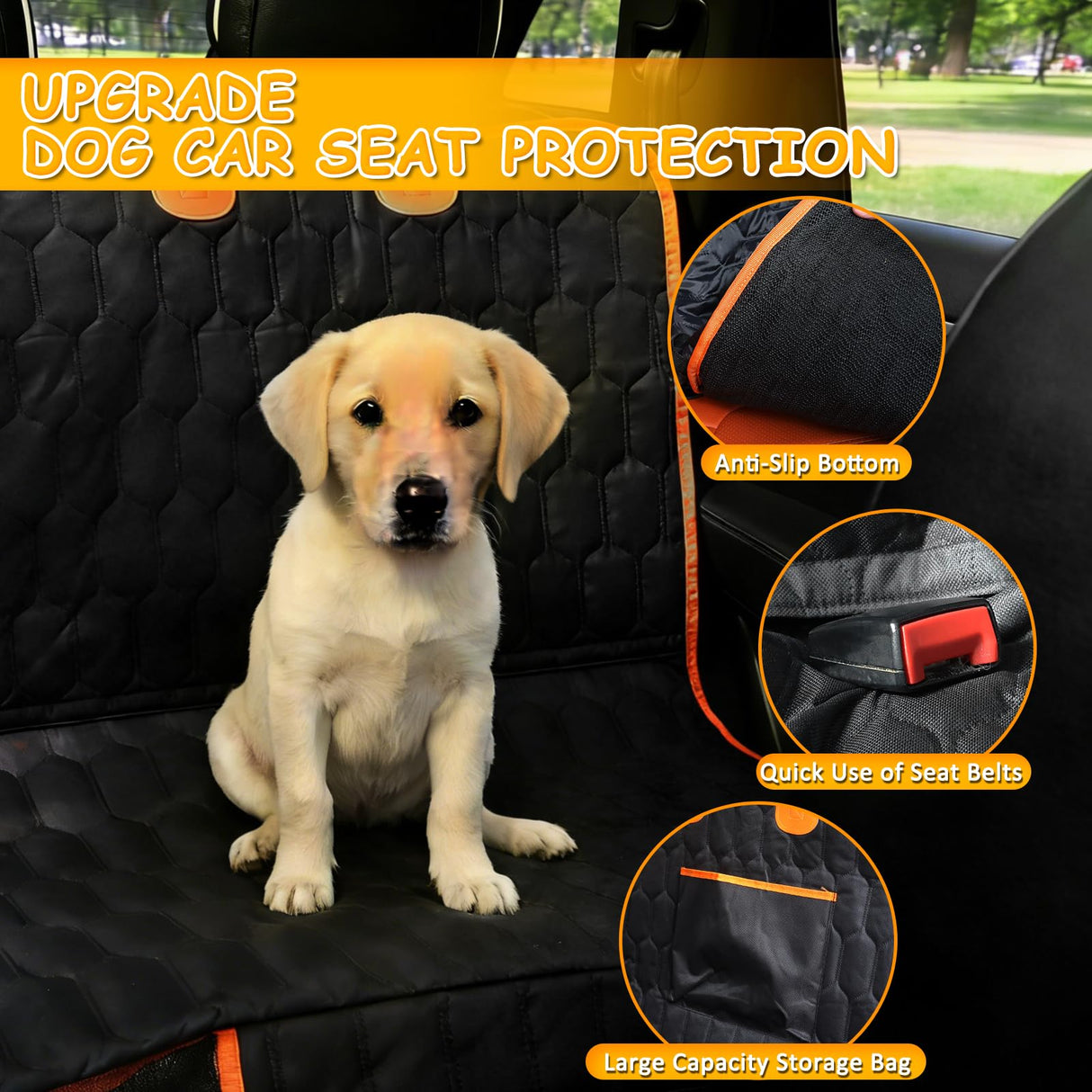 Falafa Dog Car Seat Cover for Back Seat, Waterproof Non-Slip Car Seat Cover for Dogs Pets, Car Back Seat Protector Portable Dog Hammock, Suitable for Cars, SUVs and Trucks