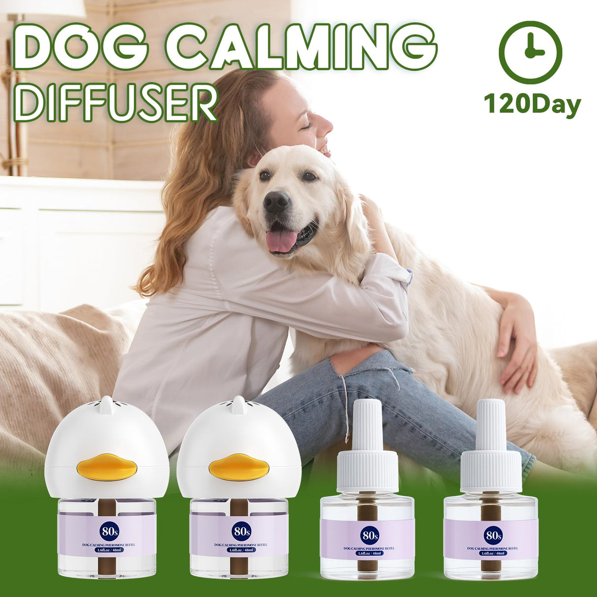 80S Dog Calming Diffuser, 6-in-1Dog Pheromones Calming Diffuser - for Stress, Destructive Behavior, Pee Accidents, Separation Anxiety, Barking, Aggression & Chewing - Help Train Dogs to Pee