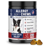 200 Treats, Dog Allergy Chews Immune Support Dogs Dog Allergy and Itching Skin Relief Bites Probiotics for Yeast, Itchy Skin and Itchy Ears Anti Itch Licking Paws Treatment for Dogs Seasonal Allergies