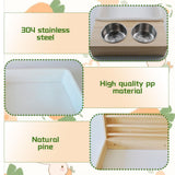 MUYG Rabbit Hay Feeder with Litter Box, 3 in 1 Wooden Bunny Feeder, Small Animal Hay Holder Rack for Rabbit, Guinea Pig, Hamster, Ferrets