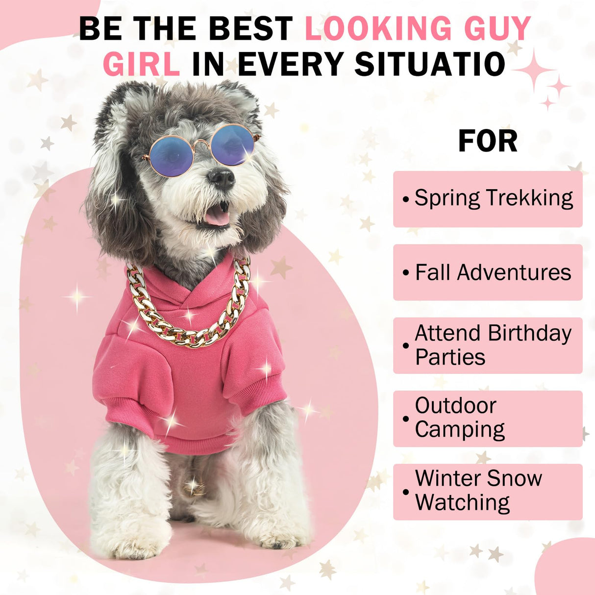 SCENEREAL Dog Hoodie Sweaters for Small Medium Large Size Dogs, Fleece Dog Sweatshirt with Hat and Pocket,Soft Cold Winter All Weather Dog Clothes for S to XL Sized Dogs, Pink M