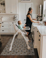 Blissful Diary Baby Splat Mat for Under High Chair, 50.4 x 50.4 Inch Wipeable Splash Mat, Waterproof and Washable, Anti-Slip Floor Protector, Elephant&Giraffe