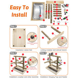 BNOSDM Natural Wood Bird Playground for Training & Playing, Parrot Perch Stand Jungle Gym with Detachable Tray & Stainless Feeder Cups Parakeet Cage Playstand for Budgie, Cockatiel, African Grey