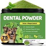 Dog Dental Powder, Teeth Cleaning Powder for Dogs, Plaque & Tartar Remover for Pet Oral Care - Fresh Breath & Teeth Cleaning Made Easy - Natural Herbal Blend + Probiotics - 75 Servings(150g) (Mint)