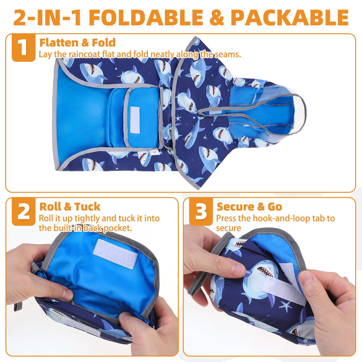 KOOLTAIL Dog Raincoat, Reversible Pet Rain Jacket Clear Hooded Double Layer with Storage Pocket, Adjustable Waterproof&Windproof Reflective Puppy Poncho with Leash Hole for Small Medium Large Dogs, L