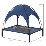 PawHut Elevated Dog Bed with Removable Canopy, Outdoor Dog Cot with UV Protection Canopy Shade, 30 inch Pet Bed for Camping, Dark Blue