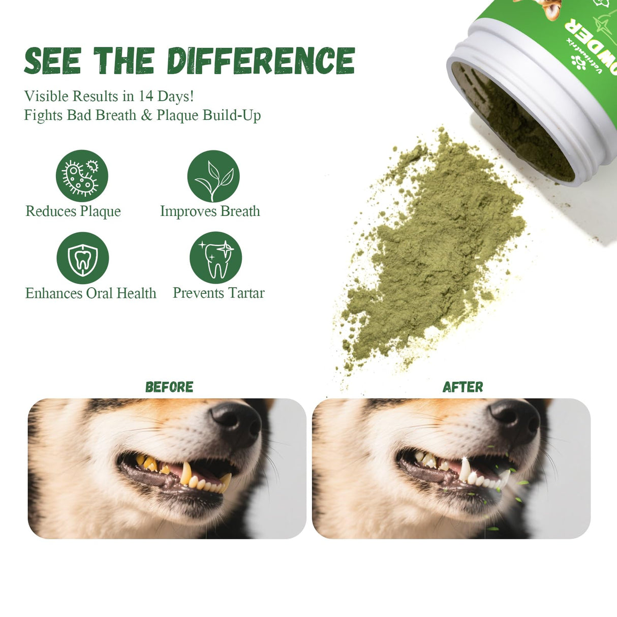 Vetriuntrix Dog Teeth Cleaning Powder, Dog Dental Powder for Teeth Cleaning and Dog Breath Fresh for Dogs with Probiotic & Tartar Remover, Plaque Off Dog Tooth Cleaning (80g)