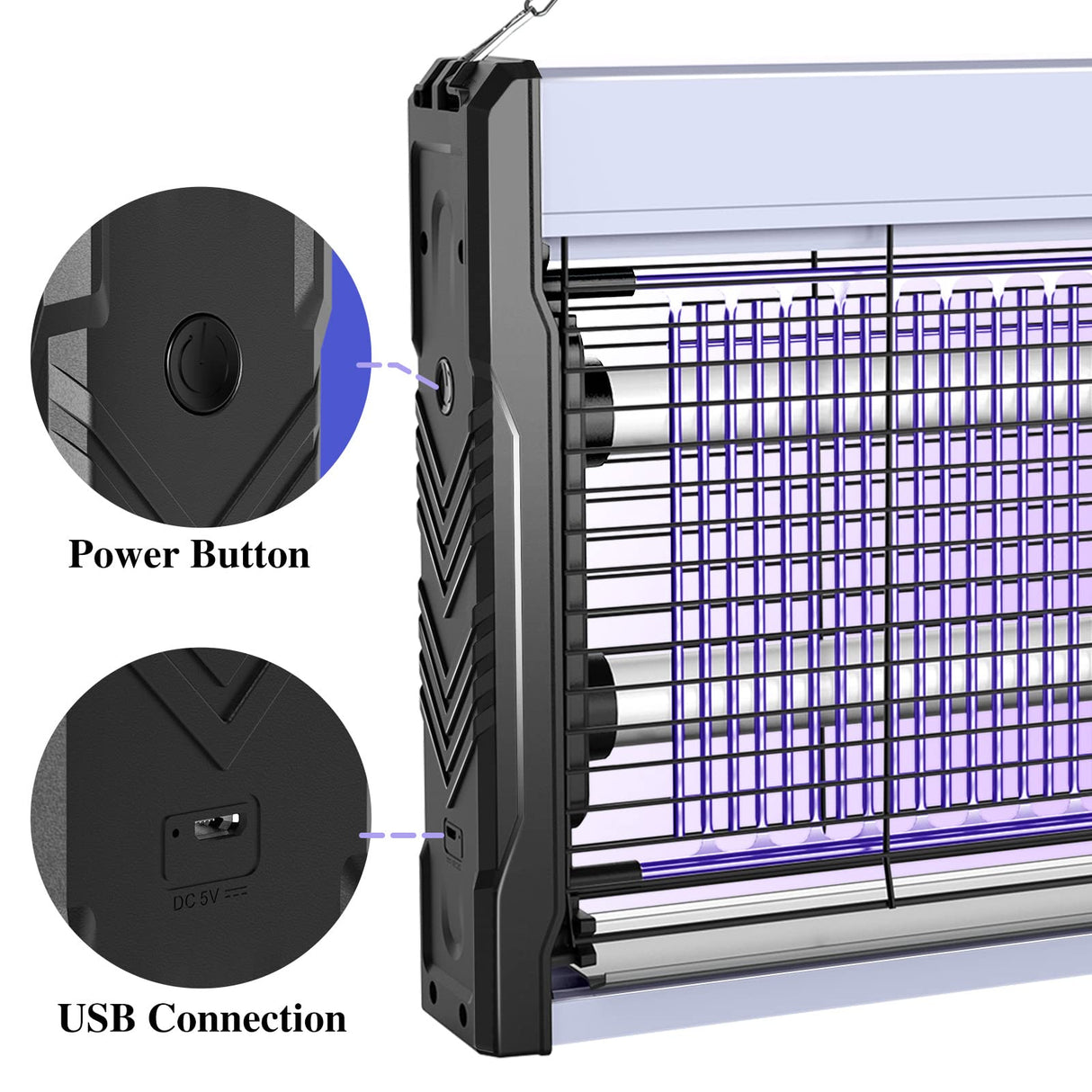 PALONE Electric Bug Zapper 3200V Mosquito Zapper Killer Indoor Insect Killer with Hanging Chain Mosquito Trap with Removable Collection Tray USB Electric Bug Zapper Outdoor for Home Office Warehouse
