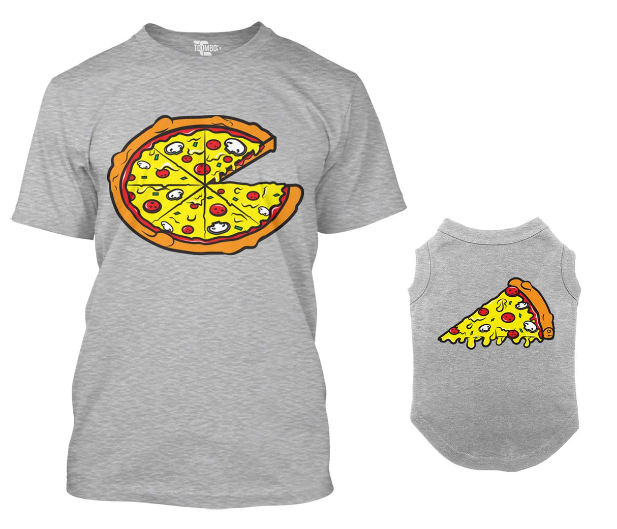 Pizza Pie/Pizza Slice Matching Dog Shirt & Owner T-Shirt (Light Gray, X-Large Mens/Small Dog)