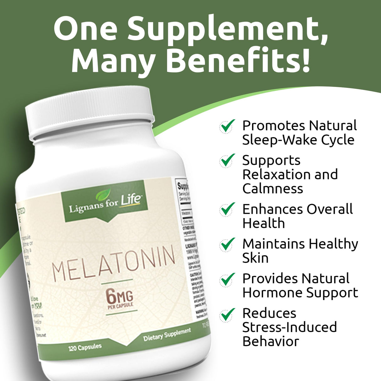 Lignans for Life Melatonin for Dogs & People, 6mg - 120 Capsules - Capsules - Pet Treats - Vitamins for Overall Health