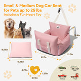 FUNNY FUZZY Dog Car Booster Seat for Small/Medium Dogs up to 25lbs – Waterproof, Non-Slip Base, Safety Leash & Fully Washable Design for Safe and Comfortable Travel (Pink)