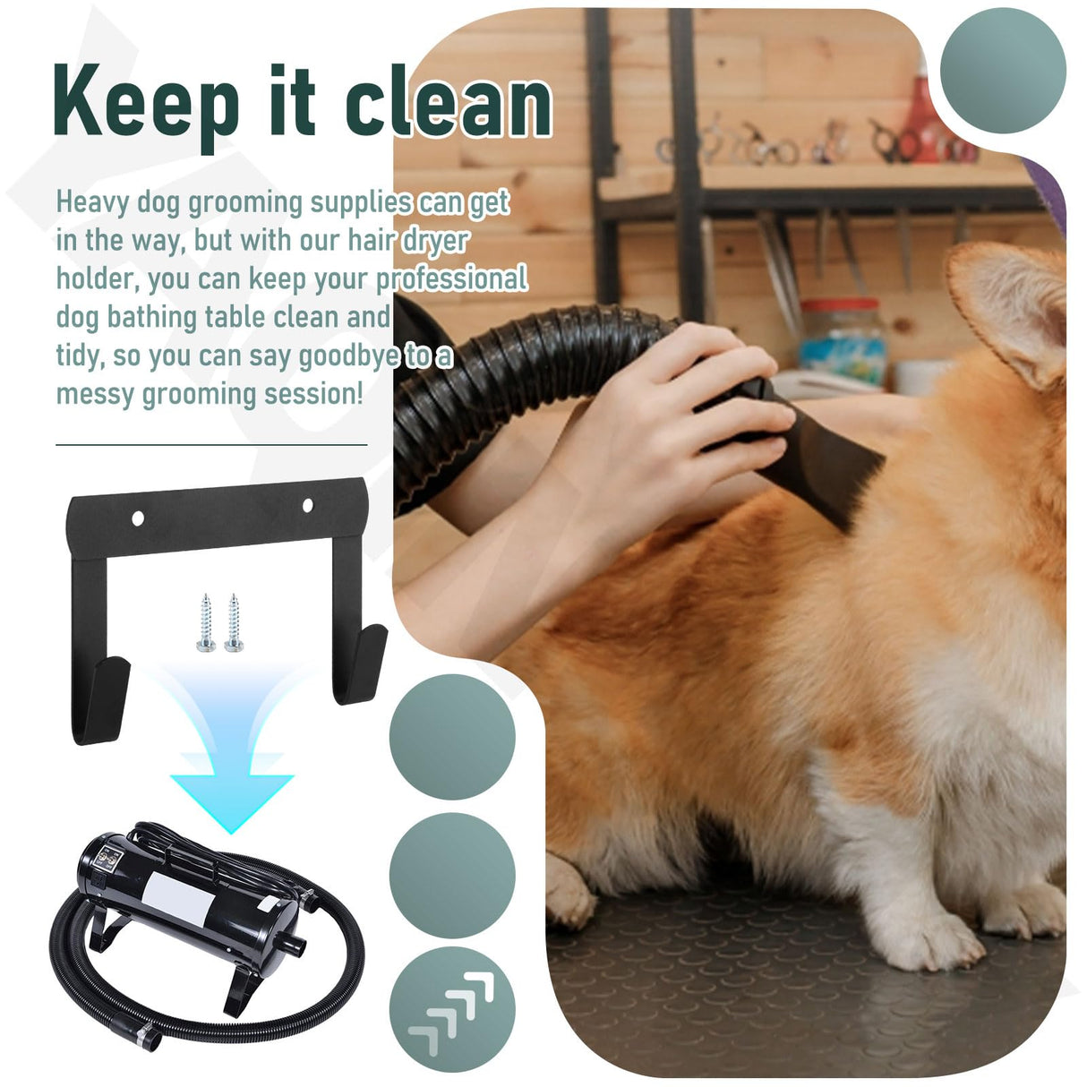 YAQINGMY Dryer Wall Mount Bracket/Heavy Duty Pet Hair Dryer Holder Compatible with K9 Dryers and Dog Grooming Station-DogGrooming Supplies/Accessories (Black)
