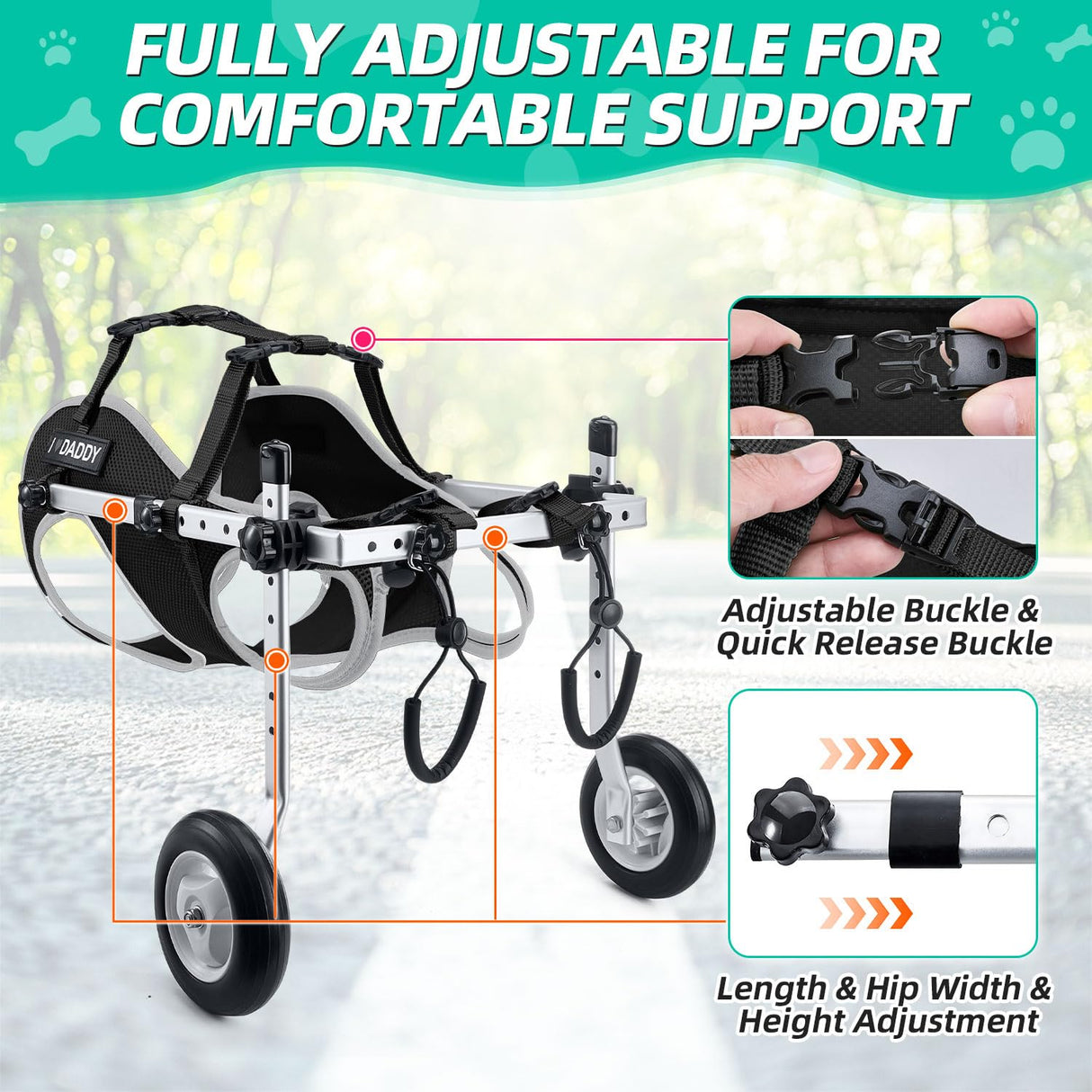 Nasjac Dog Wheelchair for Back Legs - Lightweight Portable Wheelchair with Reflective Stripes, Adjustable Pet Wheelchair Cart for Senior, Arthritis, Paralyzed, Injured, or Disabled Dogs (Black, S)