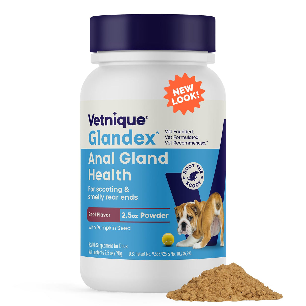 Vetnique Glandex Dog Fiber Supplement Powder Anal Gland Health with Pumpkin, Digestive Enzymes & Probiotics, Vet Recommended (Regular or Advanced Strength) - Boot The Scoot (2.5oz Powder, Beef Liver)