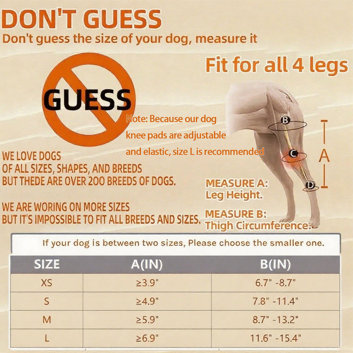 YEHALEANS Dog Knee Brace for Torn Acl Hind Leg, Adjustable Dog Knee Brace, Helps Relieve Anterior Cruciate Ligament Tears Dog Leg Brace, Keeps Joints Stable, Relieves Pain, L