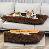 Dog Bed Plush Faux Fur Calming Pet Bed Washable Dog Crate Mat Anti Anxiety Self-Warming Dog Mats Cat Pad with Anti-Slip Backing for Large Small Medium Pet-20x15inch-Light Brown