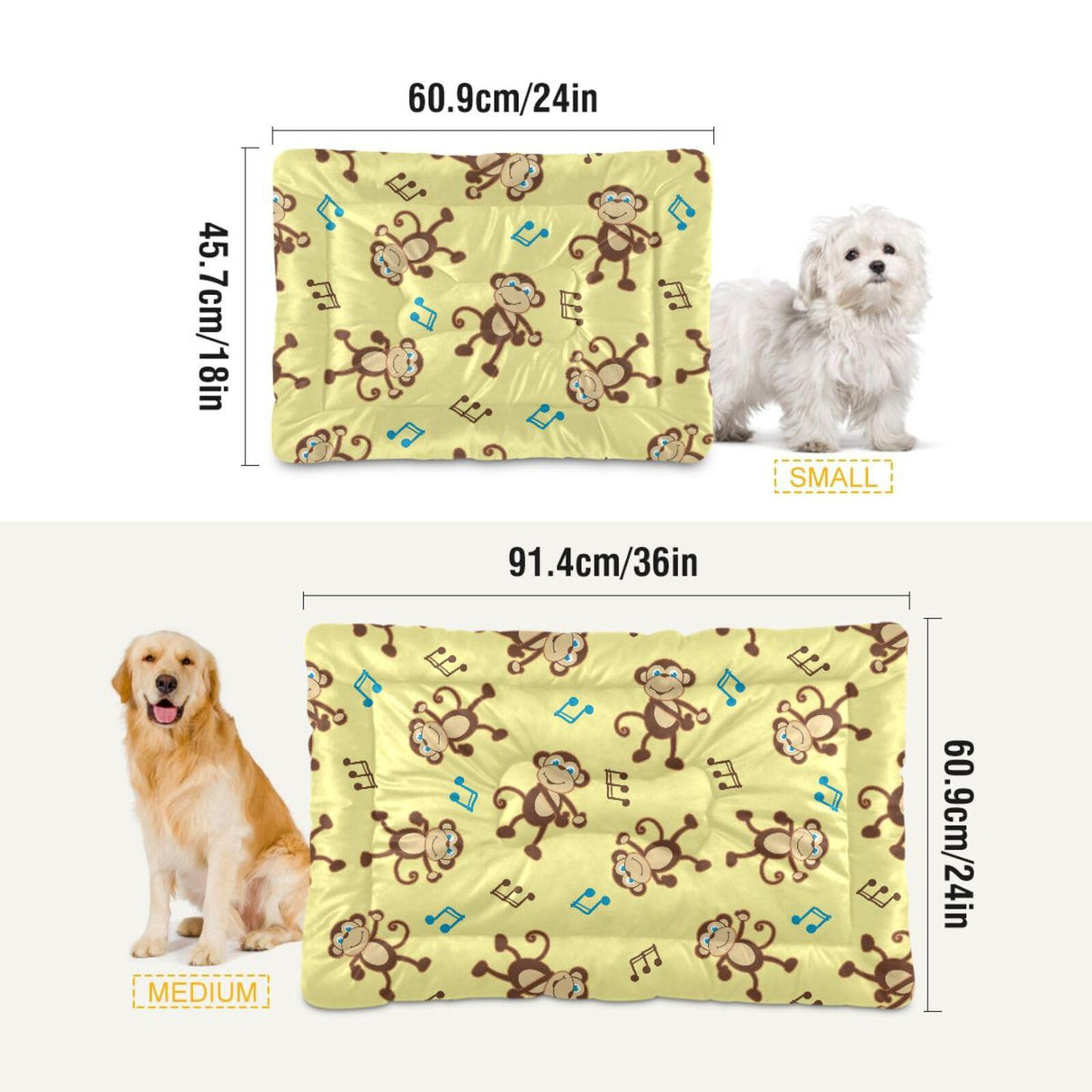 Sletend Dancing Monkey Music Notes Pet Bed Cute Dog Bed Mat Absorbing Non Slip Pad Pet Sleeping Mat for Small, Medium, and Large Dogs Puppy Cat 24 in x 18 in