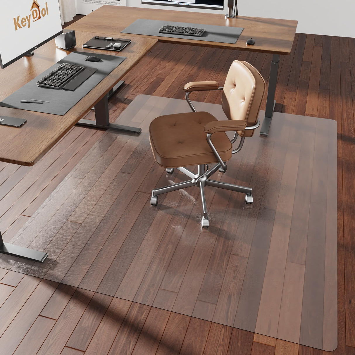 [Thickened to 2.0mm] 60"x 75"Computer Chair Mat for Hardwood, PVC Office Mat for Hardwood Floor, Anti-Slip Rolling Chair Floor Protector, Floor Cover for Rolling Desk Chair, Gaming Chair, Office Chair