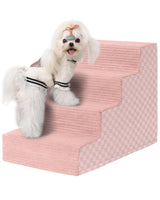 Vfrog Dog Stairs for Small Dogs,17.5" H,4-Step Dog Steps Ramp for Bed and Couch with High Density Foam,Non-Slip Pet Steps for Dogs and Cats,Pet Stairs with a Washable Cover,Pink