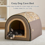 Jiupety Indoor Dog House, 2-in-1 Portable Foldable House Bed with Cover, Pet Tent & Cave Bed for Medium Dogs, XL(28"×21"×19"), Up to 40 Lb, Brown