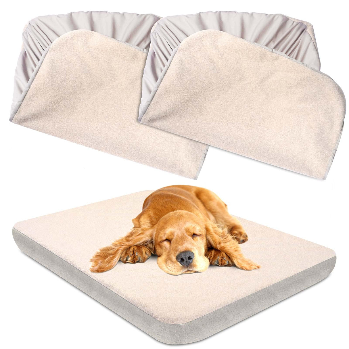 Dog Bed Covers Replacement Washable 100% Waterproof Dog Bed Sheets, Soft & Noiseless Pet Bed Cover 2 Pack 44" x 35" Beige