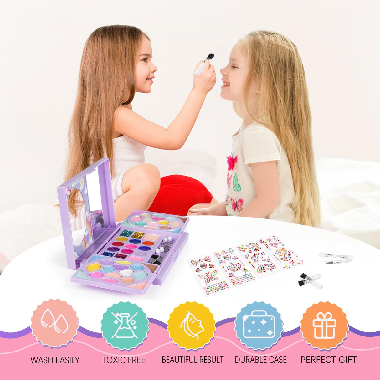 Kids Makeup Kit for Girls Real Washable Cosmetic 3+ Year Girl Birthday Gifts Pretend Play Toys for Girls 4-6, 6-8, 8-10 Non-Toxic