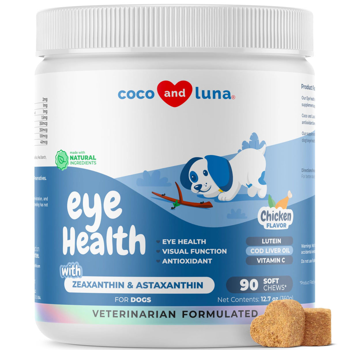 Eye Support for Dogs - 90 Soft Chews - Dog Supplements for Vision, Eye Vitamins for Dogs, with Cod Liver Oil Antioxidant, Dog Omega Supplement, Omega 3 EPA and DHA Fatty Acids.