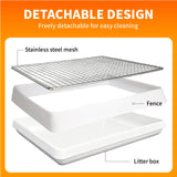 BESNEW 3 in 1 Rabbit Hay Feeder with Litter Box,Upgraded Metal Hay Rack & Litter Tray & Water Bowl,Quick Cleaning,Easy to Install,Bunny Supplies for Rabbit Guinea Pig Chinchilla Small Animals