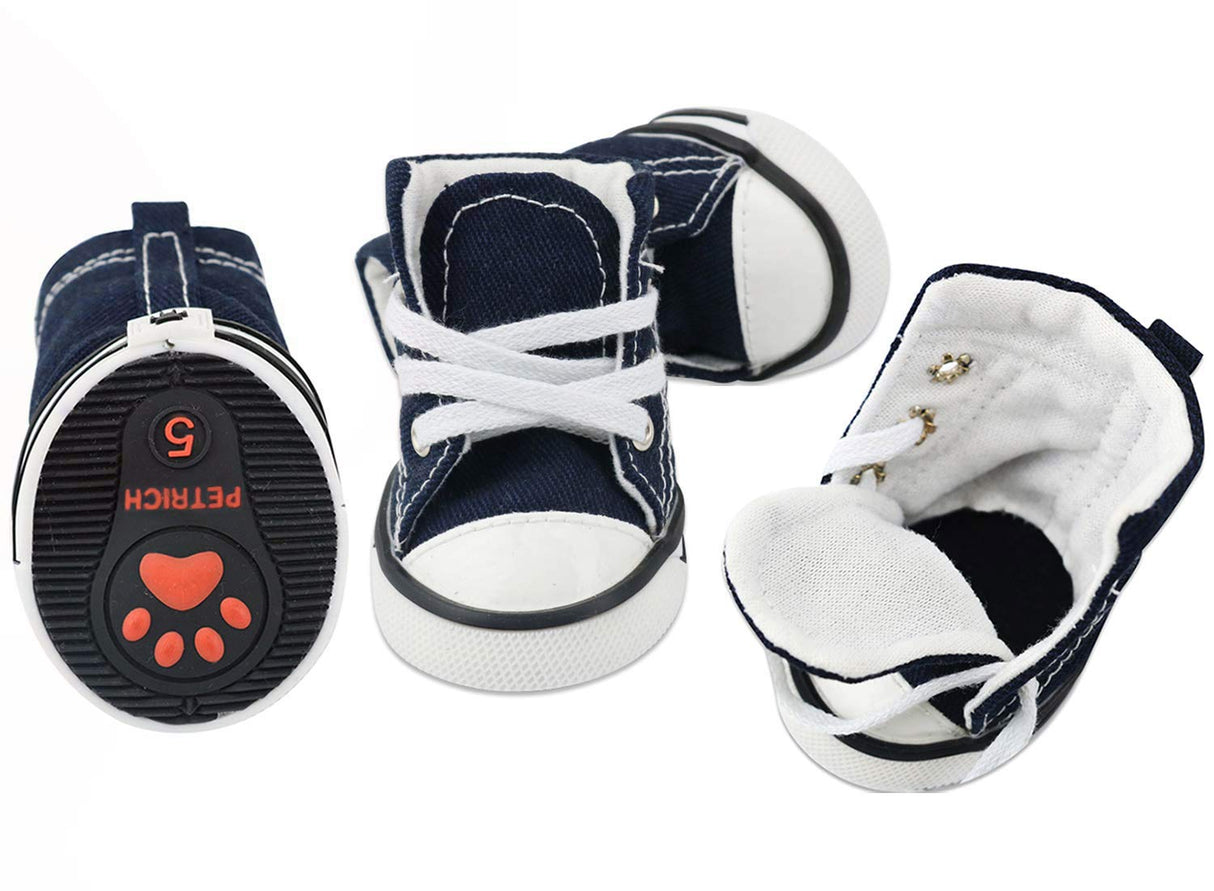 URBEST 4 Pcs Pet Dog Puppy Canvas Sport Shoes, Sneaker Boots, Outdoor Nonslip Causal Shoes (2#, Blue)