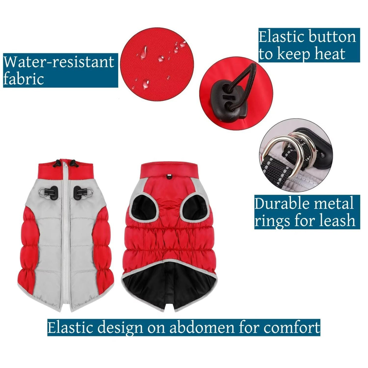 Hey Point Warm Dog Winter Coat Waterproof Dog Jacket Windproof Pet Clothes Reflective Cat Vest Puppy Clothes Kitten Clothing for Small Medium Large Doggie (Red, 2XL)