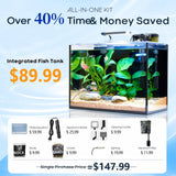 Wonderfactory 5 Gallon Small Aquarium Set Glass Fish Tank 6 Gallon, Starter Kit with Heater Water Pump Cleaning System Filter Bright Light Rocks Gravel Cleaning Tool, Clear Rimless Betta Plants
