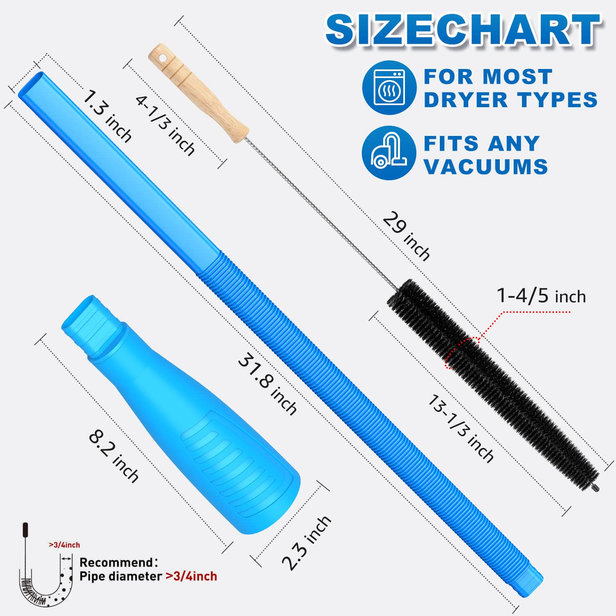 Sealegend 2 Pieces Dryer Vent Cleaner Kit and Flexible Dryer Lint Brush Vacuum Hose Attachment Power Lint Remover Refrigerator Coil Brush