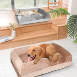 Orthopedic Bolster Dog Bed, Waterproof Lining Dog Bed with Egg-Crate Foam Sofa, Non-Slip Bottom Dog Couch with Washable Removable Cover for Medium Large Extra Cat Dog (35x25x7.1 inches, Brown)