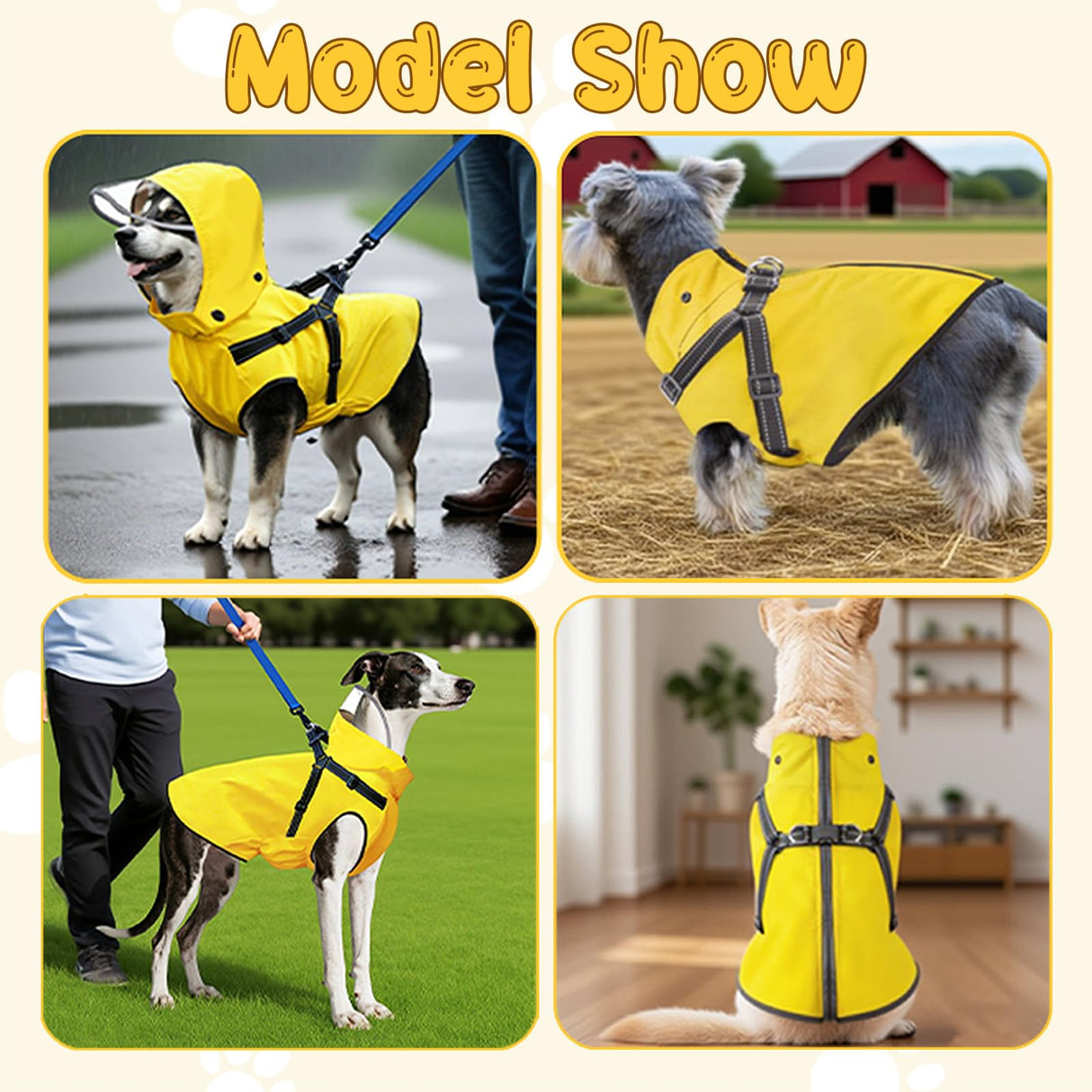 Dog Raincoat: Dog Rain Jacket with Reflective Harness & Removable Hood | Waterproof Dogs Rain Coat Poncho for Large Medium Small Dogs Puppies (Yellow - M)