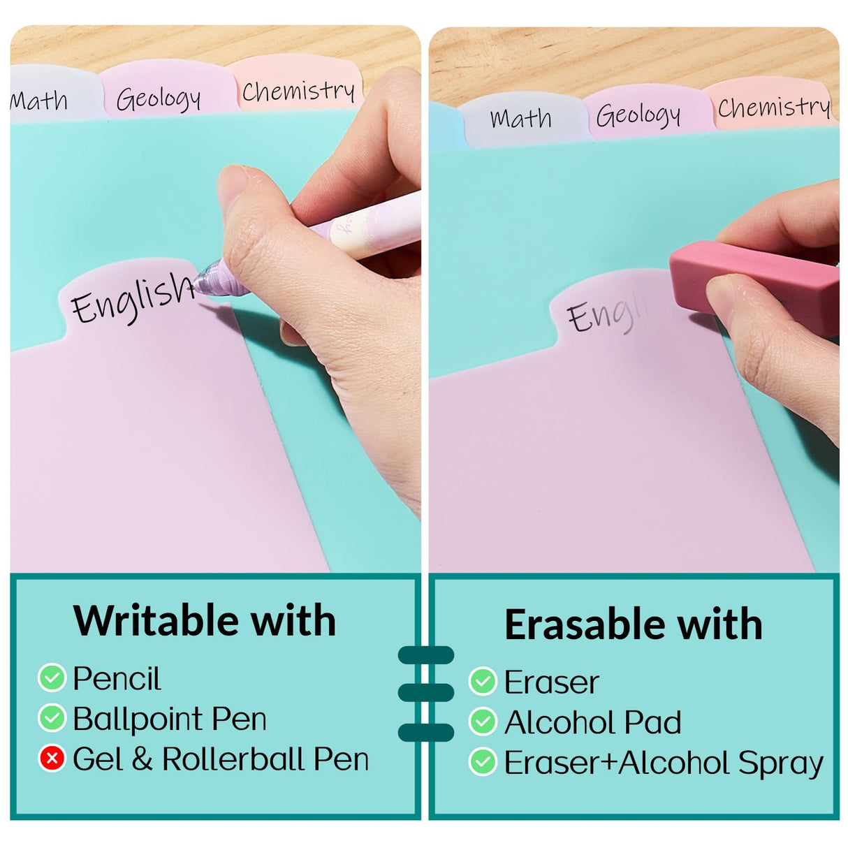 Sooez 8 Tabs Long-Lasting Plastic Write & Erase Large Tabs Dividers for 3 Ring Binder, Aesthetic Cute Pastels Binder Dividers for Student, Teacher, Office, Home Organizers, 1 Set, Pastels Color