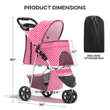 Pink Dog Stroller for Medium Dogs 30 lbs Pet Stroller for Small Dogs Cat Strollers for 2 Cats, 3 Wheels Foldable Jogger Puppy Stroller with Storage Basket and Cup Holder, Pink Polka Dots