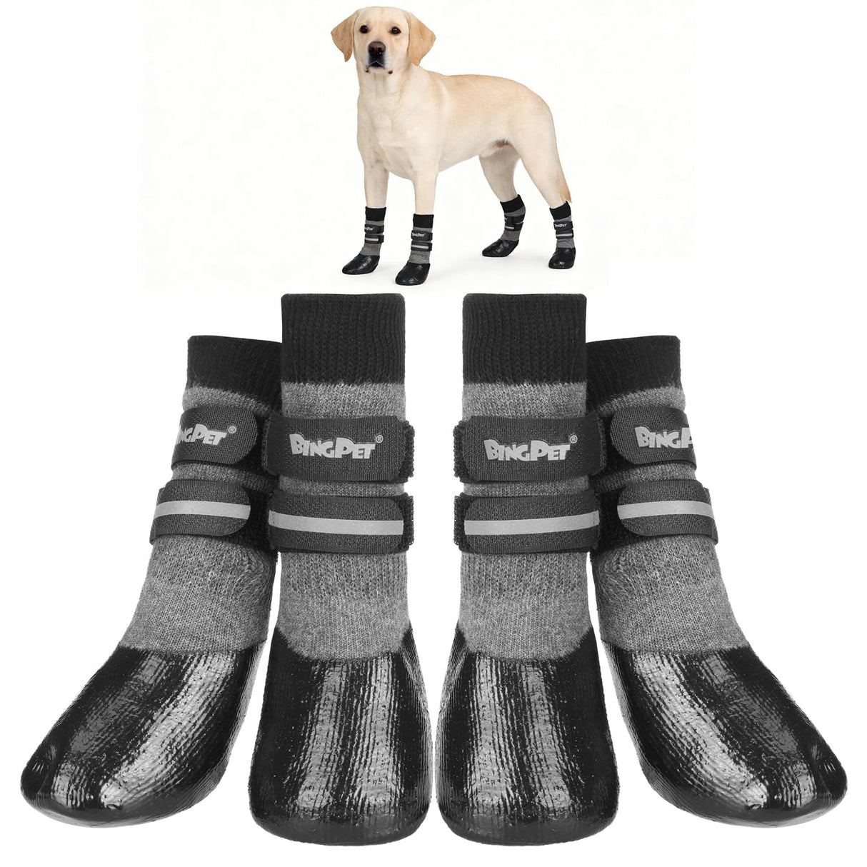 BINGPET Waterproof Dog Socks Boots to Prevent Licking Paws,Anti Slip Dog Booties & Paw Protectors with Dual Straps for Hot/Cold Pavement,Indoor Outdoor Grip Dog Shoes for Small Medium Large Senior Dog
