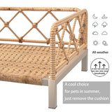 wallowsun Wicker Dog Bed with 2" Cushion,Rattan Dog Sofa Bed for Small Medium Dogs– Indoor/Outdoor Metal Frame Pet Bed up 66lbs (Brown Rattan Brown Cushion)