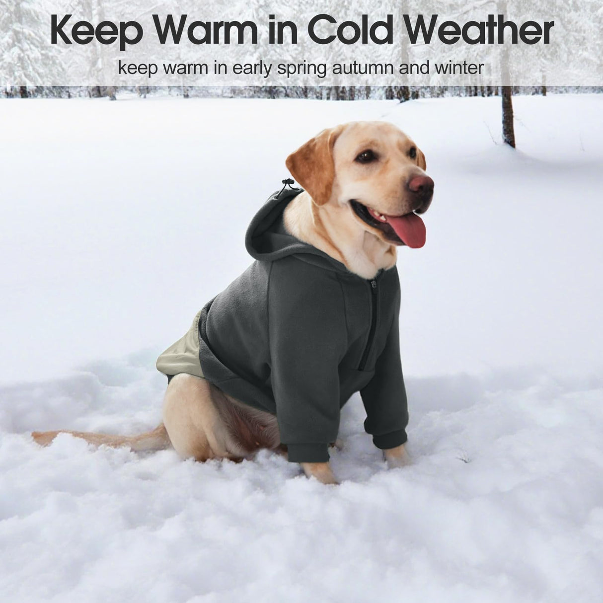 Nanaki Dog Hoodies for Large Dogs Sweatshirt with Pocket-Warm Fleece, Long Sleeves Adjustable Zip Collar-Comfort Pet Sweater for Labrador, Large Sweatshirt Winter Coat for Fall Winter Spring Grey 2XL