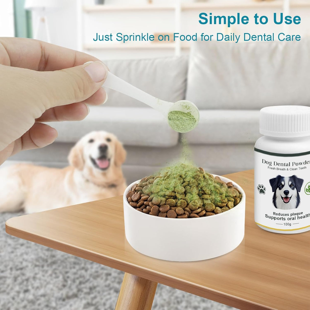 ELEVTC Dog Teeth Cleaning Powder 100g Fights Plaque & Tartar Freshens Breath All-Natural Ingredients for Dogs of All Breeds and Ages Easy to Use Dog Dental Powder