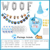 Zaabaazina Dog Party Supplies - Blue Dog Bandana, Birthday Hat, Banner, Balloons for PAWTY & WOOF Decorations
