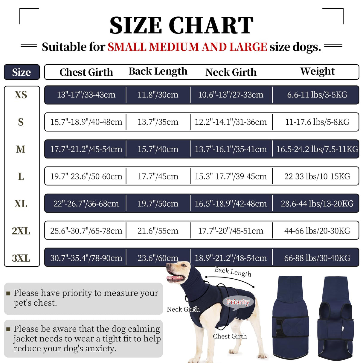 ROZKITCH Anti-Anxiety Dog Shirt, Breathable Pet Vest for Storms & Fireworks, Dog Calming Hoodie with Ear Cover for Separation Relief NavyBlue XL