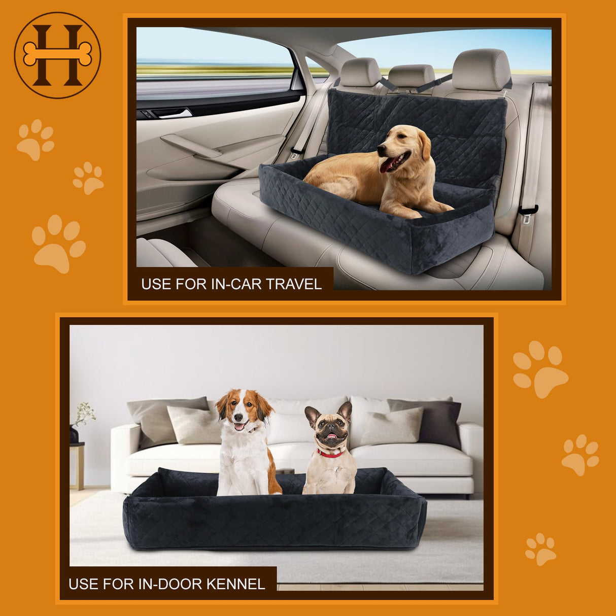 Dog Car Seat for Large Dogs Under 100LBS - Pet Booster Back Seat Bed with Safety Tethers & Storage Pocket, Removable Washable Travel Safety Car Accessory Only for Back Seat (Black)