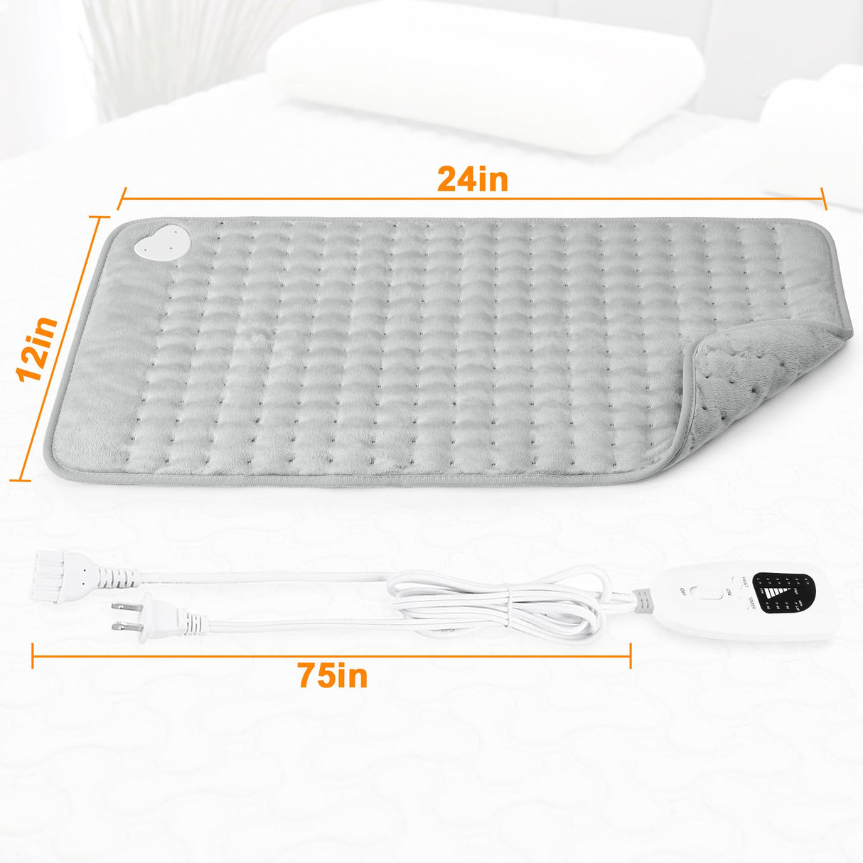 Heating Pad,Electric Heating Pads for Back,Neck,Moist Heating Pad for Abdomen Shoulder Knee Legs,Dry/Moist Heat&Auto Shut Off,Fathers Day Dad Gifts for Men Birthday,Light Gray,24x12 Inch