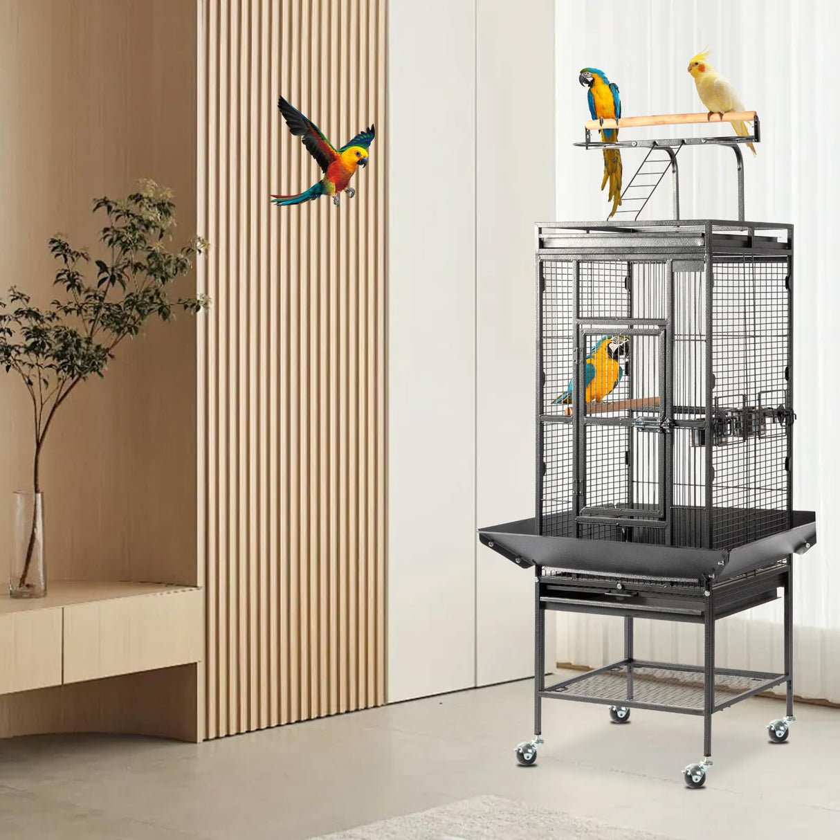 VINGLI Bird Cage with Rolling Stand for Parrots, Cockatiels, Budgies, Lovebirds, Small/Medium Birds (62“H with Play Top)
