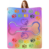 Personalized Paw Print Dog Blanket With Pets Name, Custom Pet Name Blanket for Small Dogs, Flannel Puppy Blanket, Dog Memorial Gifts for Loss of Dog, Pet Loss Sympathy Remembrance Gifts