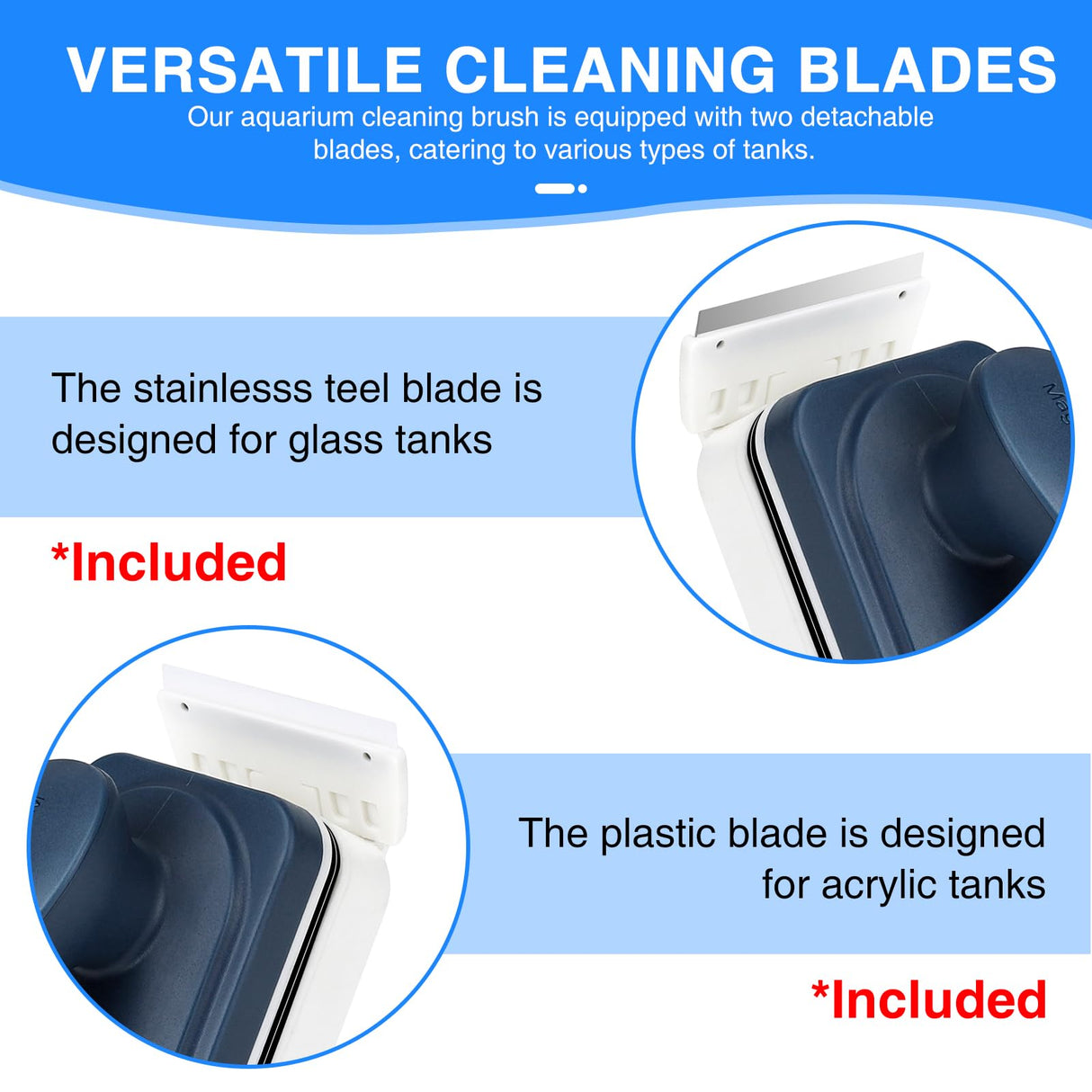 fishkeeper Aquarium Strong Magnetic Glass Cleaner Brush, Fish Tank Algae Magnet Cleaning Tool with 2 Detachable Scrapers, Mag Float Scrubber for 0.25-0.625Inch Glass and Acrylic Tanks